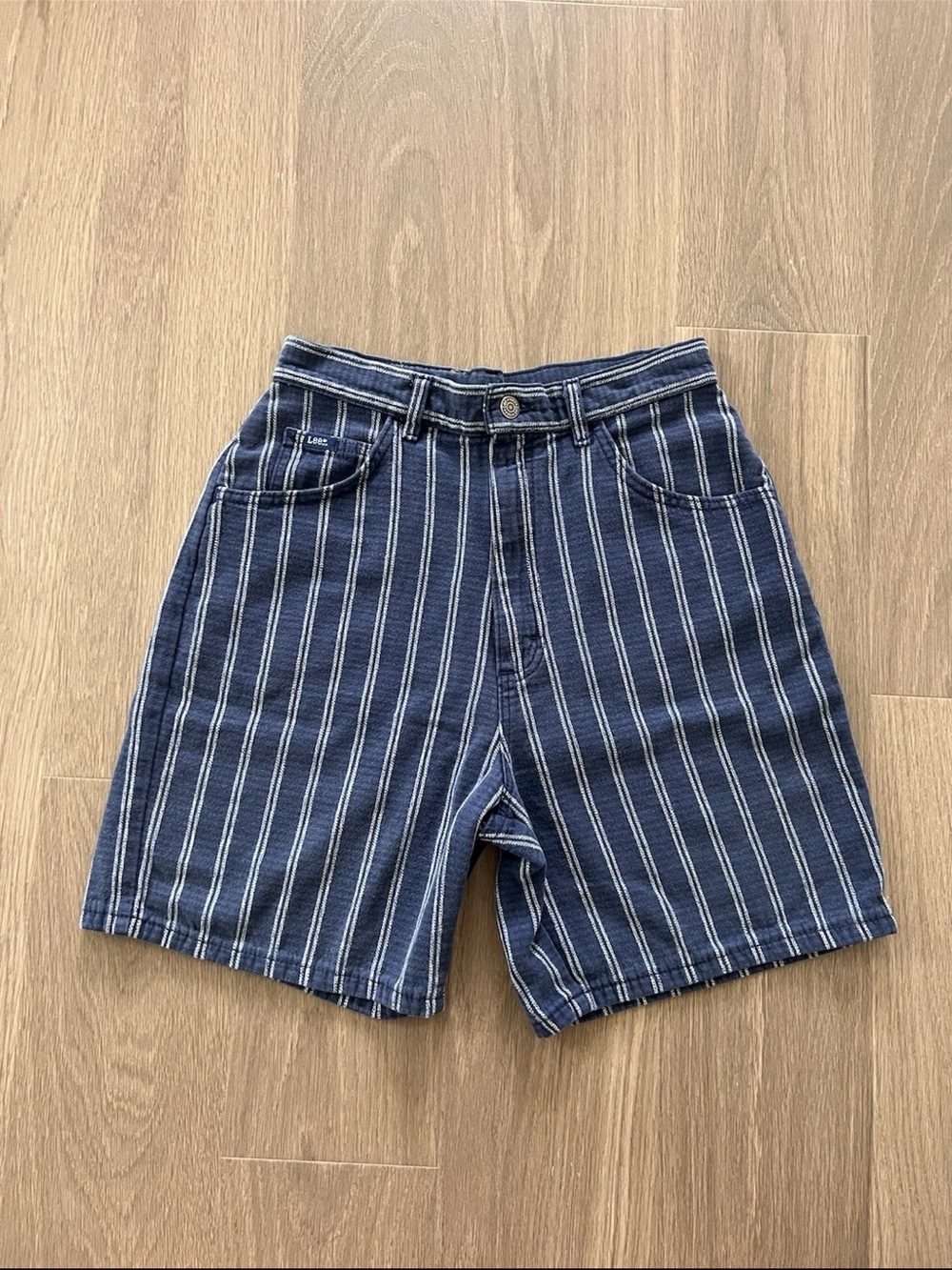 Lee Women's Blue Vertical-Stripe Jean Shorts